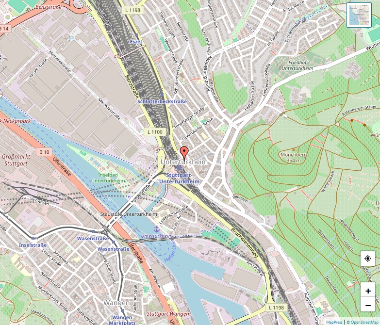 Karte von Untertürkheim, Stuttgart